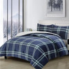 Swift Home Luxurious Ultra-Soft Flannel Plush Plaid & Sherpa 3 Piece - Navy