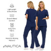NAUTICA WOMEN'S SCRUB SET 9-POCKET BREATHABLE STRETCHY PANTS & TOPS XL NAVY
