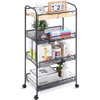 KINGRACK 4-TIER ROLLING CART,METAL UTILITY CART WITH WOODEN TABLETOP - BLACK New