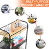 KINGRACK 4-TIER ROLLING CART,METAL UTILITY CART WITH WOODEN TABLETOP - BLACK New