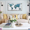 TEAL DECOR TEAL WORLD MAP CANVAS WALL ART 20"X40" - WHITE BLUE GREEN