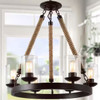 FARMHOUSE 6-LIGHT DARK BROWN WAGON WHEEL ISLAND RUSTIC CHANDELIER  - BLACK BROWN