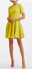OSCAR DE LA RENTA SHORT SLEEVE FLARED PANEL DRESS CREPE SIZE 4 - LEMON YELLOW