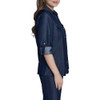 H5CD3CBV HALSTON WOMEN'S ROLL-TAB SLEEVE DENIM-LIKE COLLARED TOP DARK BLUE L