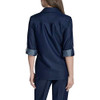 H5CD3CBV HALSTON WOMEN'S ROLL-TAB SLEEVE DENIM-LIKE COLLARED TOP DARK BLUE L