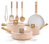 NUTRICHEF 14PC NON-STICK CERAMIC COOKWARE SET - INDUCTION SAFE (PINK) New