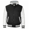 FORMAKER MEN'S HOODED VARSITY JACKET W/ DETACHABLE HOOD SIZE: 2XL - BLACK WHITE