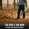 WORKPROX LEAF BLOWER CORDLESS, 20V ELECTRIC BLOWER, WX125309A - GREEN
