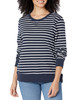 AMAZON ESSENTIALS WOMEN'S FLEECE CREWNECK LONG SLEEVE PULLOVER L - NAVY/STRIPE