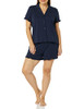 AMAZON ESSENTIALS WOMEN'S COTTON MODAL PIPED NOTCH COLLAR PAJAMA SET - NAVY - L New