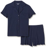 AMAZON ESSENTIALS WOMEN'S COTTON MODAL PIPED NOTCH COLLAR PAJAMA SET - NAVY - L New