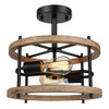 Lakumu 2-Light Retro Semi Flush Mount Ceiling Light Fixture Rustic Vintage Wood New