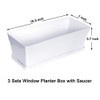 YOUNGEVER 3 PACK 15 INCH PLASTIC WINDOW BOX PLANTER, USES, OPTIONS - WHITE