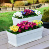 YOUNGEVER 3 PACK 15 INCH PLASTIC WINDOW BOX PLANTER, USES, OPTIONS - WHITE