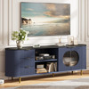 69-inch Curved TV Stand with Wavy Acrylic Doors & Large Storage - Dark Blue