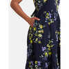 TIME AND TRU WOMEN'S TIE BACK MIDI DRESS,SIZE: WOMEN S - FRUIT BOUQUET DARK NAVY New