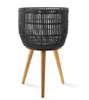 CASAFIELD LARGE BLACK RATTAN ROUND INDOOR PLANTER BASKET STAND - BLACK