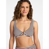 TIME AND TRU CRINKLE PLUNGE RING FRONT BIKINI TOP, SIZE L,CHOCOLATE WHITE STRIPE New
