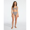 TIME AND TRU CRINKLE PLUNGE RING FRONT BIKINI TOP, SIZE L,CHOCOLATE WHITE STRIPE New