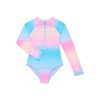 NO BOUNDARIES GIRLS ZIP UP RASH GUARD ONE PIECE SWIMSUIT, SIZE M - BLUE LARK New