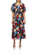 HALSTON WOMEN'S SHORT SLEEVE V-NECK CHIFFON DRESS HD5EXB9B SIZE 14 MARINE MULTI New