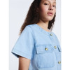 FREE ASSEMBLY CROPPED DENIM JACKET SHORT SLEEVES SIZE: L - ULTRA LIGHT BLUE WASH New