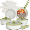 BAKKENMASTER Bakken-Swiss Detachable 15 Piece Cookware Set, GREEN/CREAM