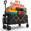 YACONA 35" L EXTRA LONG WAGONS CARTS FOLDABLE 180L CAPACITY BEACH WAGON - BLACK