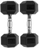 FITVIDS HEX DUMBBELLS RUBBER COATED HAND WEIGHTS, 10-50LB, 20 LB PAIR - BLACK