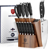 Brodark Kitchen Knife Set Full Tang 15 Pcs Chef Knife Set with Sharpener - Black
