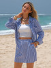 EXLURA WOMENS SUMMER 2PCSSTRIPED LONG SLEEVE BUTTON SHIRTS  SKIRT SIZE: S - BLUE