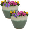 Sunnydaze Round Ceramic Planter, Set of 2 Plant Pots, AP-872 - Seafoam Glaze