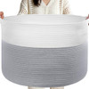 CLENCLEVER XXL LARGE LAUNDRY BASKET 90L SOFT COTTON ROPE BASKET WHITE/GRAY New