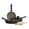 BELLA 7 PIECE COOKWARE SET WITH EVERGOOD CERAMIC NONSTICK COATING BLACK - BLACK