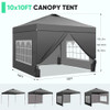 GDY 10x10 Pop Up Canopy Tent 4 Sidewalls Easy Set up OB-GZ044 Grey