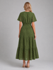 BARN SWALLOW NEW YORK WOMEN’S EYELET A-LINE MIDI DRESS - SIZE: L - OLIVE GREEN New