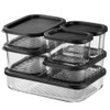 EATEX 6 Pack Glass Meal Prep Containers with Grooved Base, 6 Stackable - Black