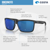 06S9016 Costa Del Mar Rinconcito Rectangular Matte Black Frame - Black Mirror