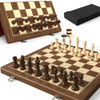 DOOWROODNI Premium Walnut 15" Magnetic Wooden Folding Chess Checkers Set - Red