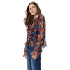 30241018 SAM EDELMAN WOMEN'S JASLEEN RUFFLED LONG SLEEVE NAVY-FLORA FUTURA XS New