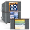 RELI 60L Foldable Storage Containers Blankets Clothes Organization 3 Pack - Gray New