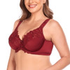 TELIMUSSTO SEXY LACE EMBROIDERED BRAS FULL COVERAGE - SIZE: WOMEN 42H - WINE RED