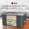 RELI. 60L FOLDABLE STORAGE CONTAINERS FOR BLANKETS,CLOTHES, ORGANIZATION- GRAY