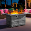 YOYOMAX 44 Inch Glass Top Fire Pit Table 60,000 BTU Flame Hand Weave Rattan Gray