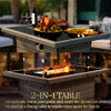 YOYOMAX 44 Inch Glass Top Fire Pit Table 60,000 BTU Flame Hand Weave Rattan Gray