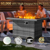 YOYOMAX 44 Inch Glass Top Fire Pit Table 60,000 BTU Flame Hand Weave Rattan Gray