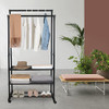 ZOES HOMEWARE Double Rod Clothes Rack on Wheels with Shelves Metal B095P7GNH1