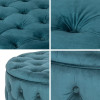 Adeco Round Storage Ottoman Button Tufted Footrest Stool Bench Teal- Velvet New