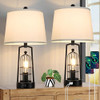 BrightEver Table Lamps with 2 USB Ports, Set of 2 Rustic Industrial Lamp - Black