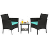 FDW 3 PIECE OUTDOOR FURNITURE PATIO WICKER CHAIRS BISTRO BACKYARD - BLUE